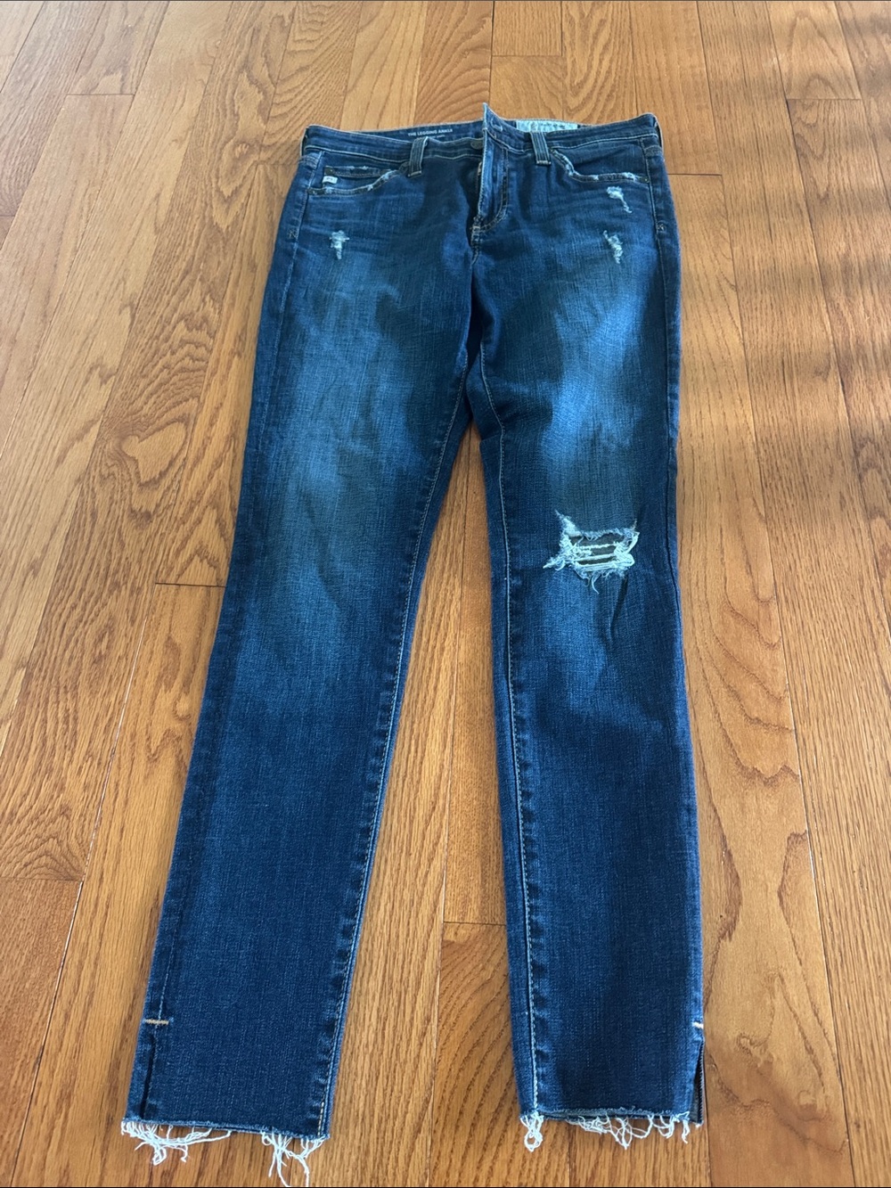 AG Adriano Goldschmied Dark Blue Distressed Skinny Jeans
